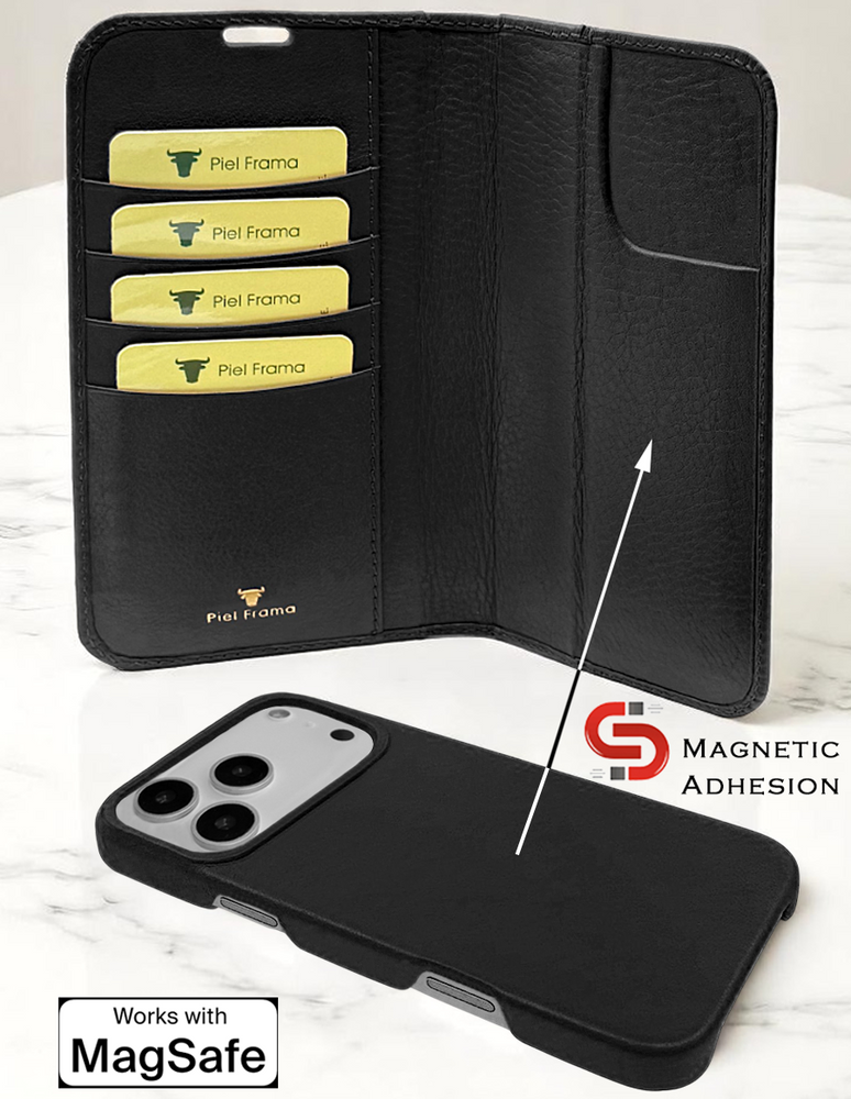 Piel Frama 542 Black Lizard Folio Style Magnetic Leather Case for iPhone 17 Pro Max