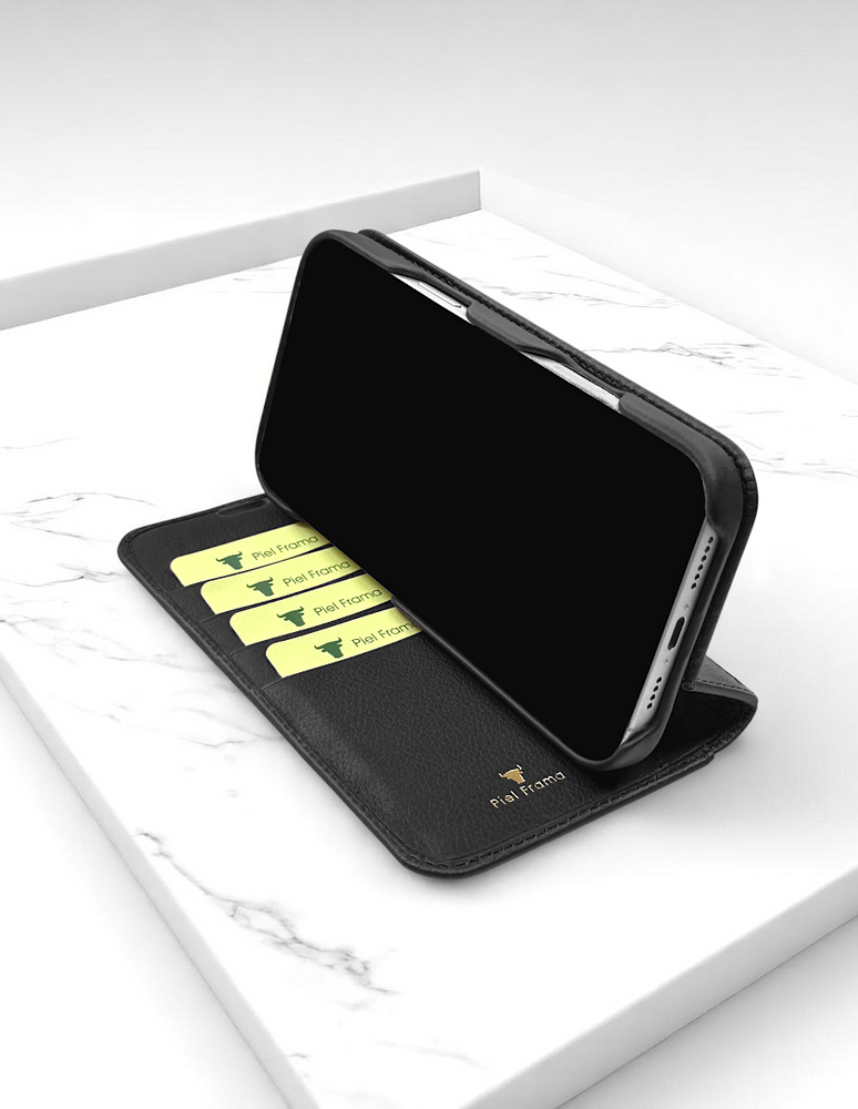 Piel Frama 542 Black Lizard Folio Style Magnetic Leather Case for iPhone 17 Pro Max