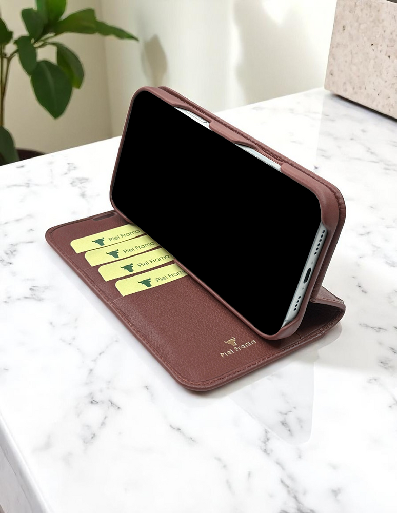 Piel Frama 537 Brown Crocodile Folio Style Magnetic Leather Case for iPhone 17 Pro