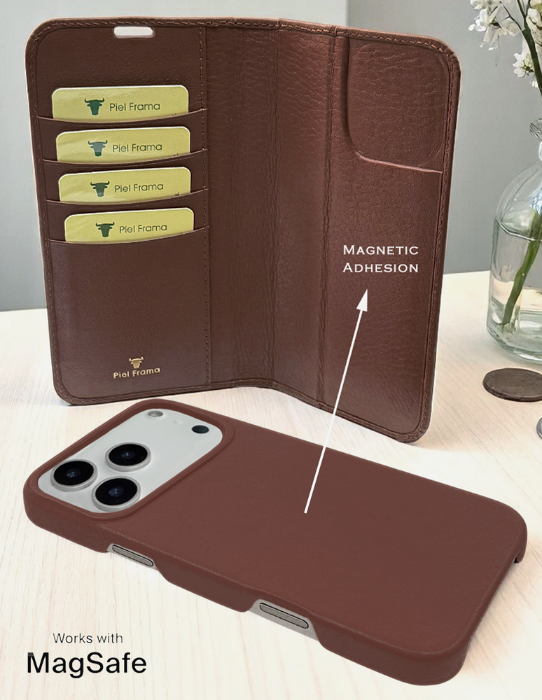 Piel Frama 537 Brown Crocodile Folio Style Magnetic Leather Case for iPhone 17 Pro