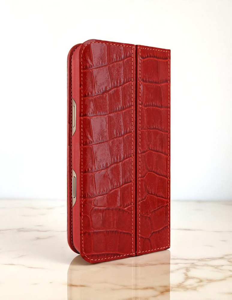 Piel Frama 537 Red Crocodile Folio Style Magnetic Leather Case for iPhone 17 Pro