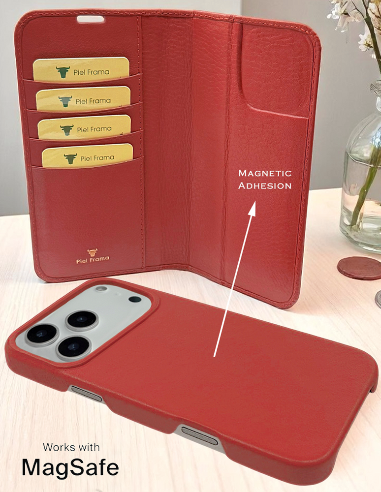 Piel Frama 537 Red Crocodile Folio Style Magnetic Leather Case for iPhone 17 Pro