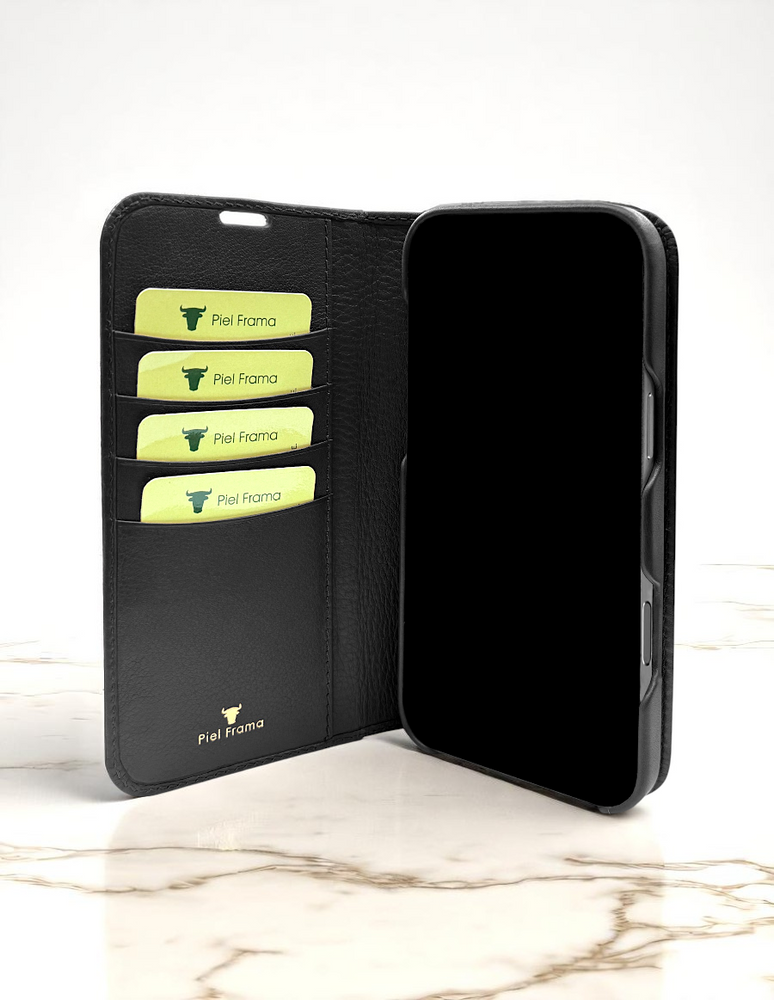 Piel Frama 537 Black Ostrich Folio Style Magnetic Leather Case for iPhone 17 Pro