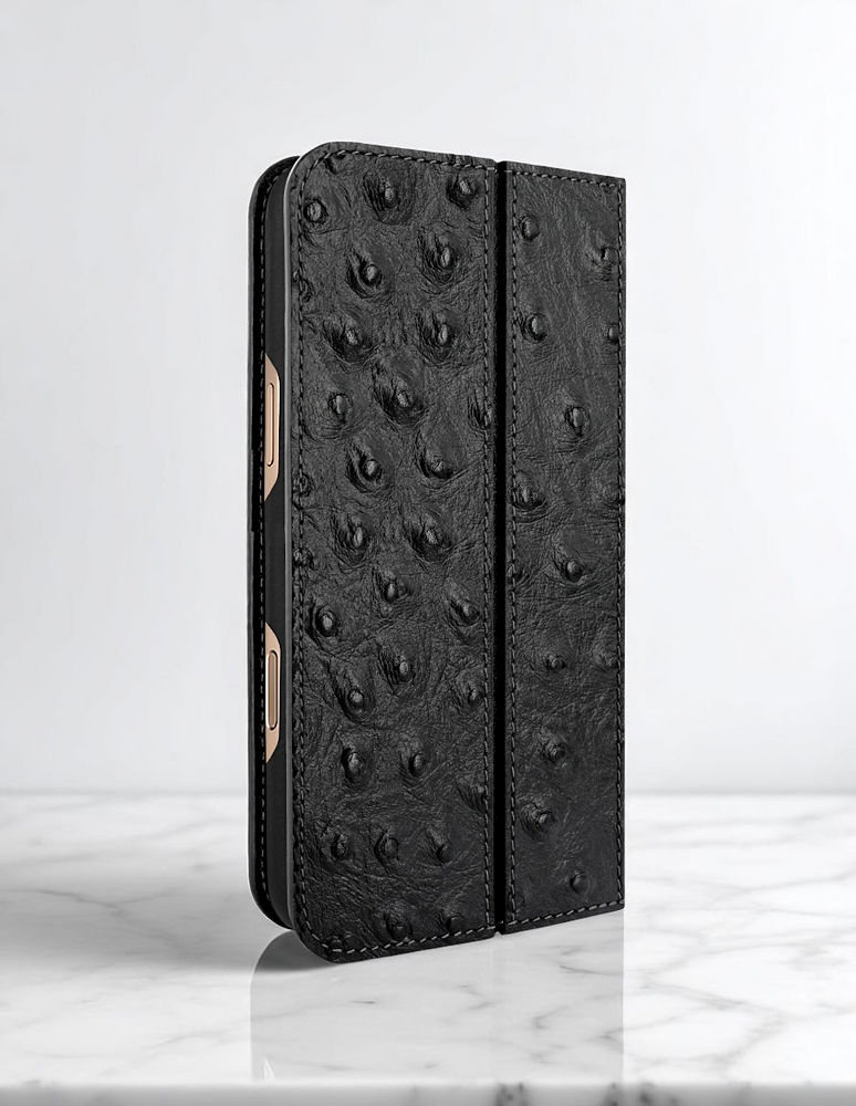 Piel Frama 537 Black Ostrich Folio Style Magnetic Leather Case for iPhone 17 Pro