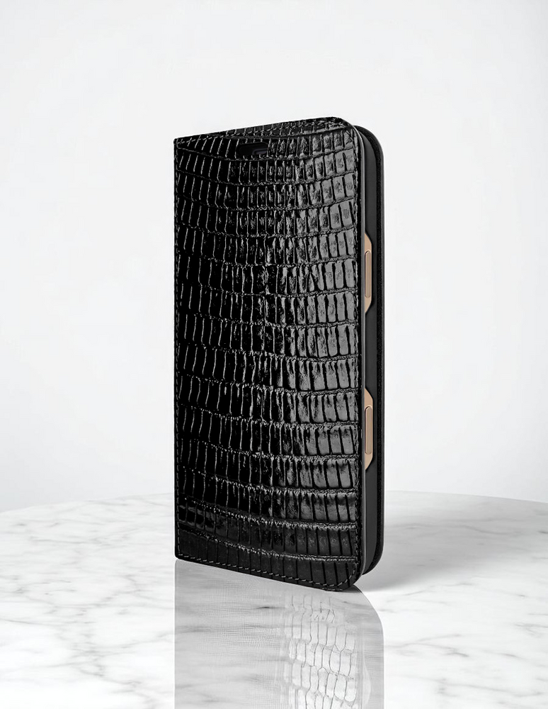 Piel Frama 537 Black Lizard Folio Style Magnetic Leather Case for iPhone 17 Pro