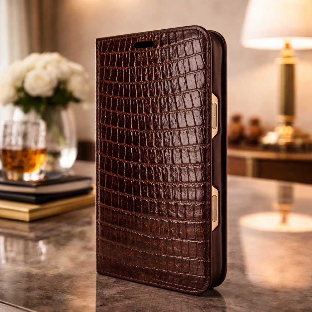 Piel Frama 537 Brown Lizard Folio Style Magnetic Leather Case for iPhone 17 Pro