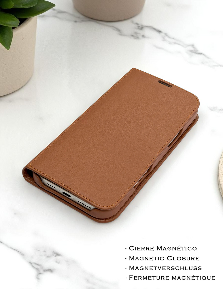 Piel Frama 527 Tan Folio Style Magnetic Leather Case for iPhone 17