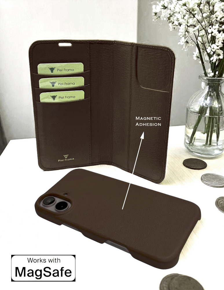 Piel Frama 527 Brown Folio Style Magnetic Leather Case for iPhone 17