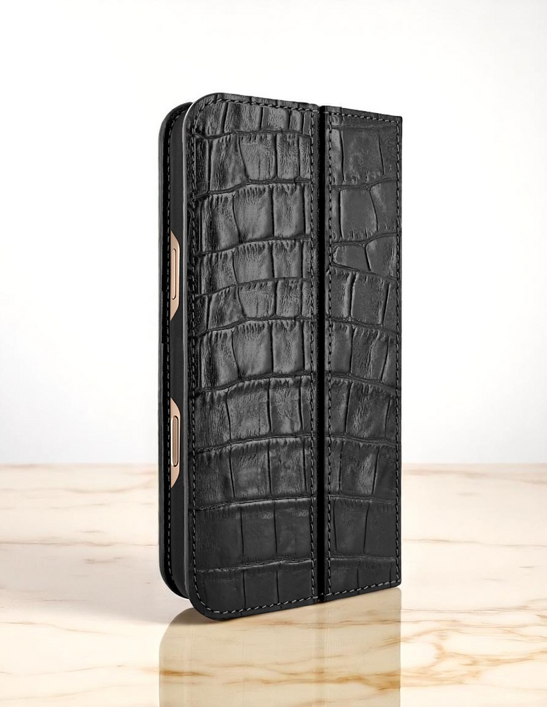 Piel Frama 527 Black Crocodile Folio Style Magnetic Leather Case for iPhone 17