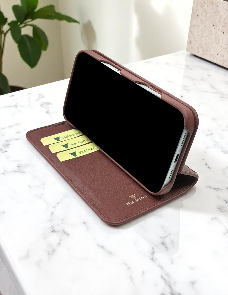 Piel Frama 527 Brown Crocodile Folio Style Magnetic Leather Case for iPhone 17
