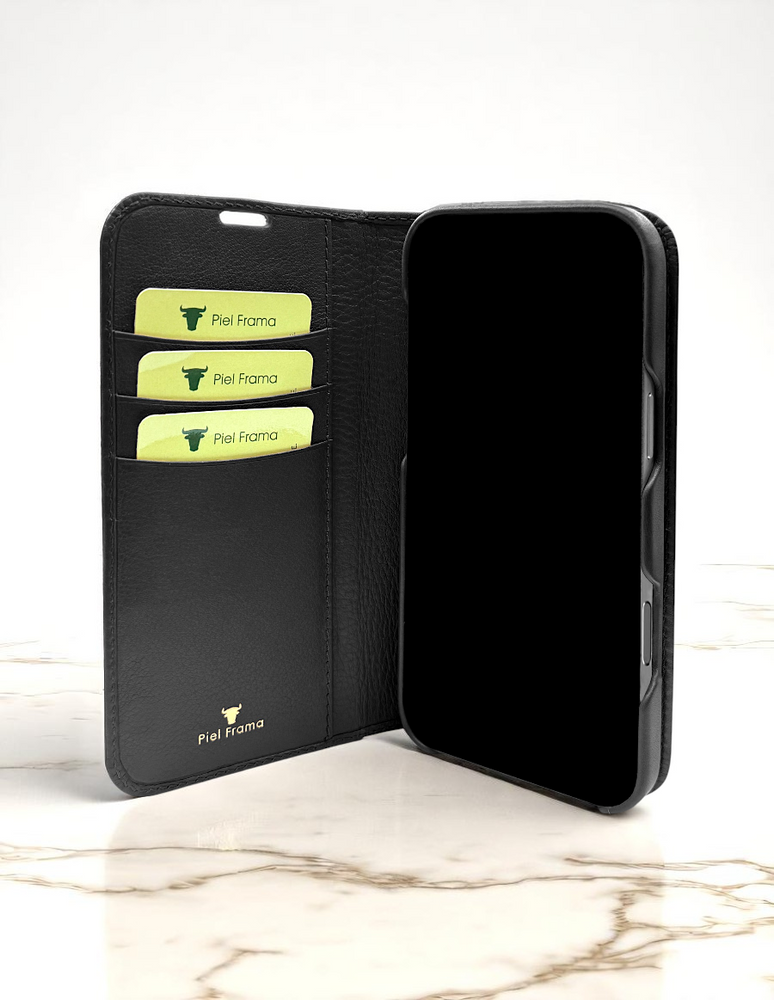 Piel Frama 527 Black Ostrich Folio Style Magnetic Leather Case for iPhone 17