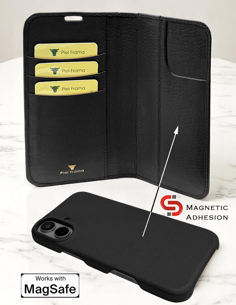 Piel Frama 527 Black Ostrich Folio Style Magnetic Leather Case for iPhone 17