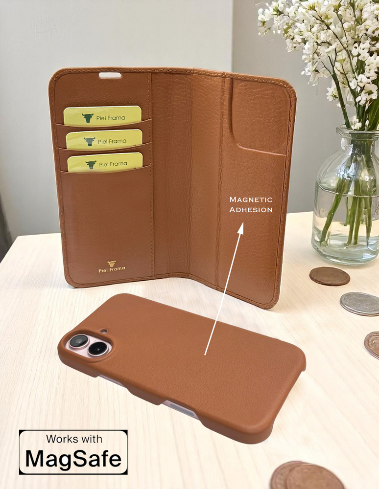 Piel Frama 527 Tan Ostrich Folio Style Magnetic Leather Case for iPhone 17