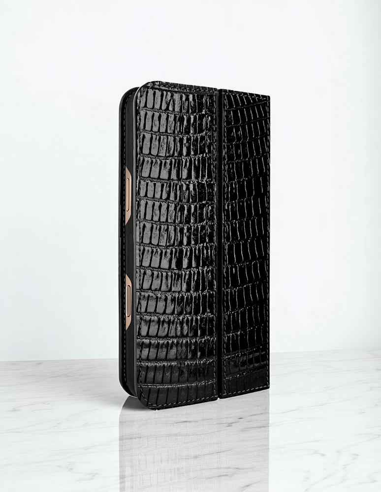 Piel Frama 527 Black Lizard Folio Style Magnetic Leather Case for iPhone 17
