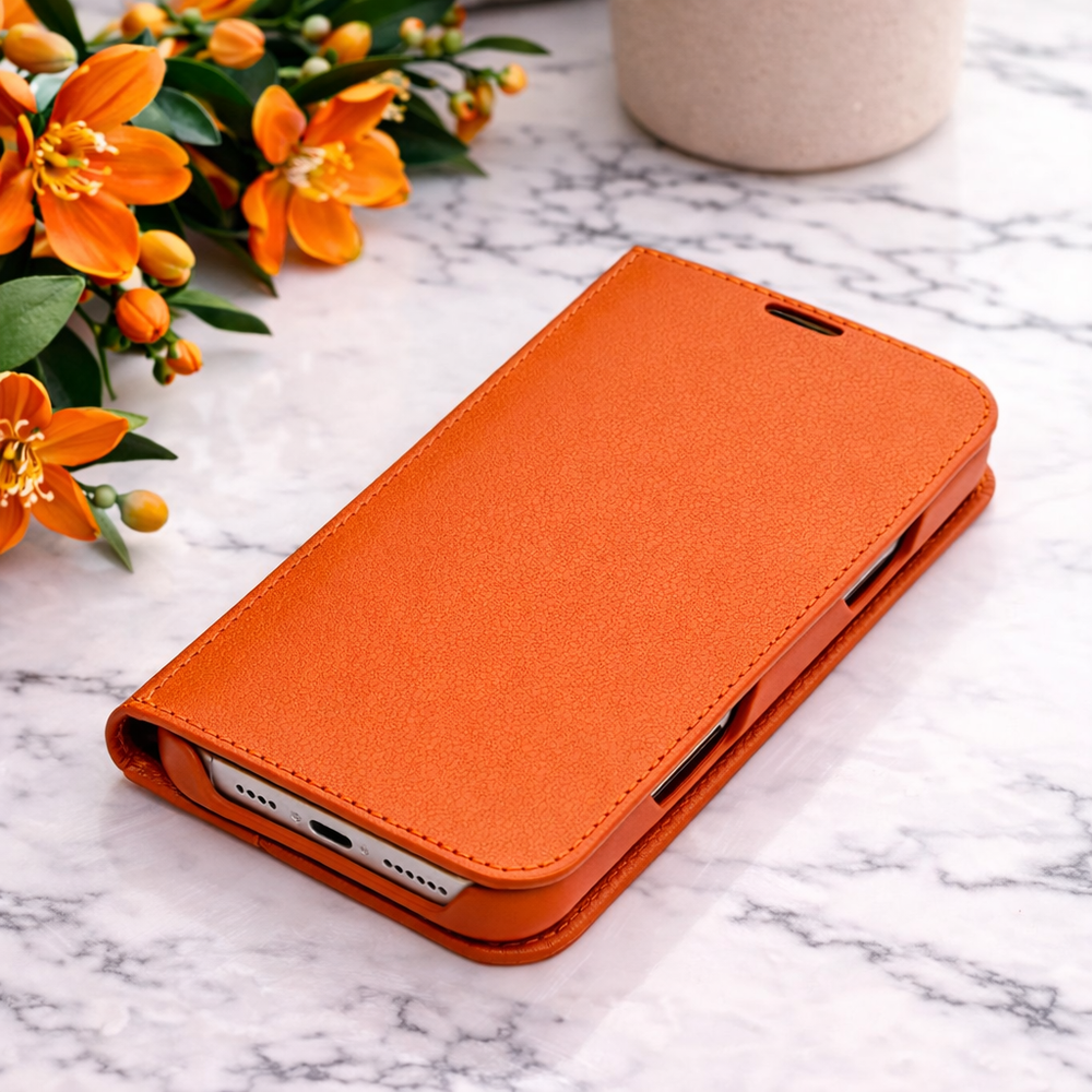 Piel Frama 532 Orange Folio Style Magnetic Leather Case for iPhone Air