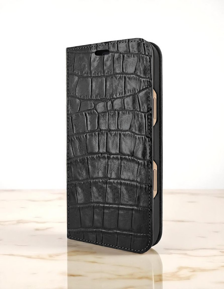 Piel Frama 532 Black Crocodile Folio Style Magnetic Leather Case for iPhone Air