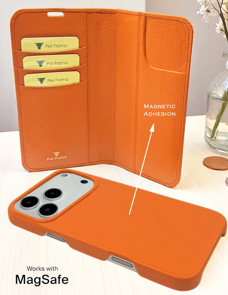 Piel Frama 532 Orange Crocodile Folio Style Magnetic Leather Case for iPhone Air