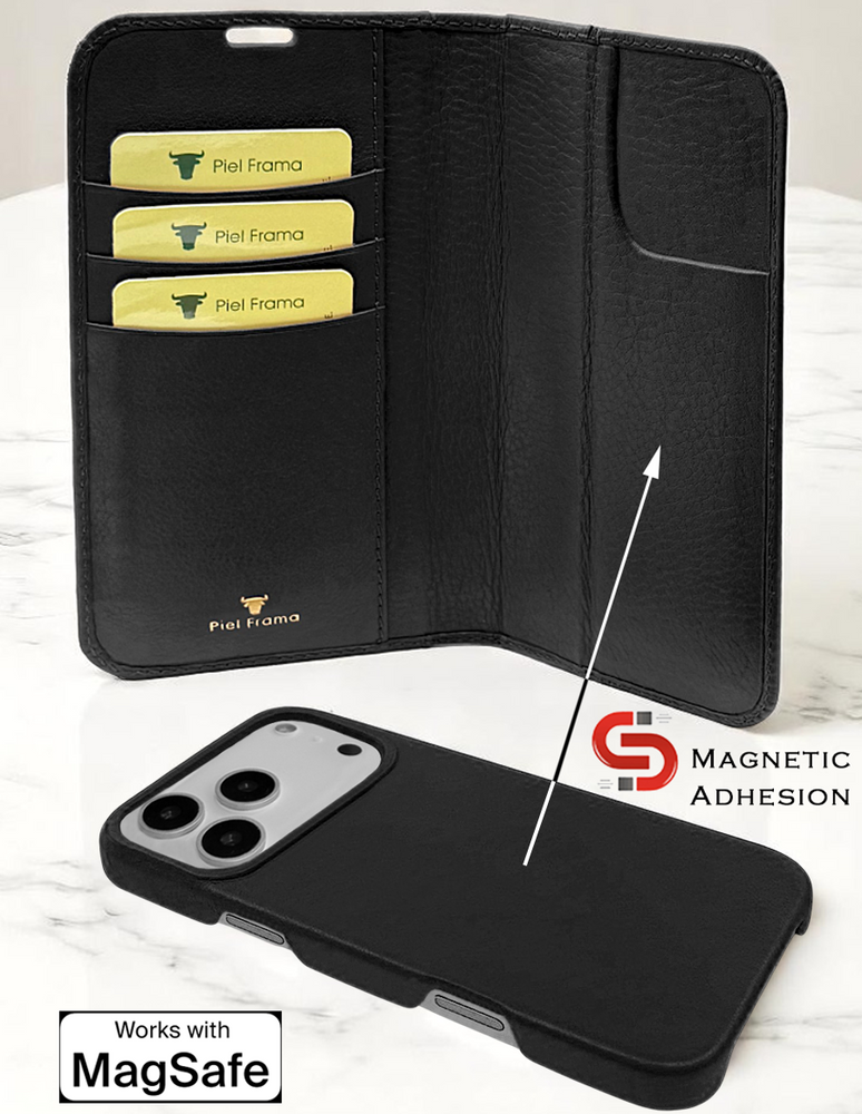 Piel Frama 532 Black Ostrich Folio Style Magnetic Leather Case for iPhone Air