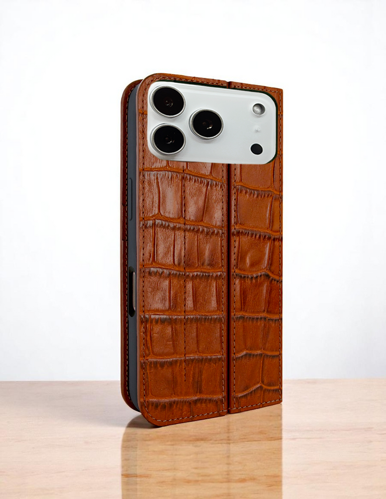 Piel Frama 539 Brown Crocodile FramaSlim Book Style Leather Case for iPhone 17 Pro Max