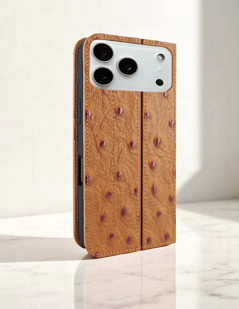 Piel Frama 539 Tan Ostrich FramaSlim Book Style Leather Case for iPhone 17 Pro Max