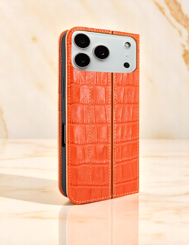 Piel Frama 534 Orange Crocodile FramaSlim Book Style Leather Case for iPhone 17 Pro