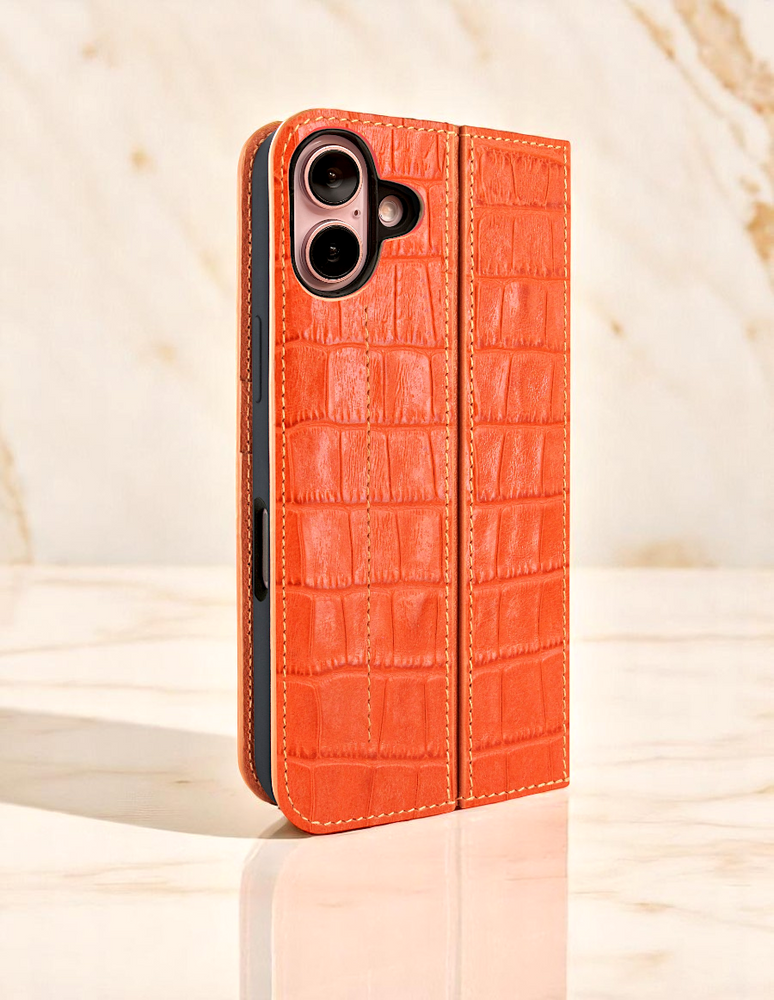 Piel Frama 524 Orange Crocodile FramaSlim Book Style Leather Case for iPhone 17