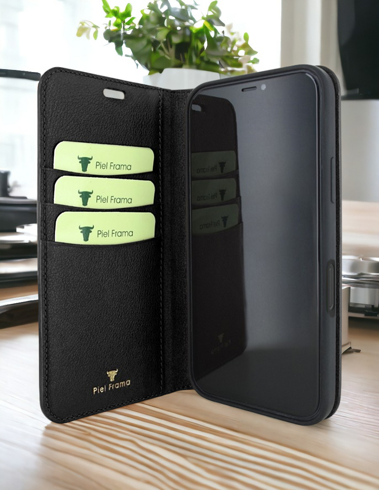 Piel Frama 524 Black Ostrich FramaSlim Book Style Leather Case for iPhone 17