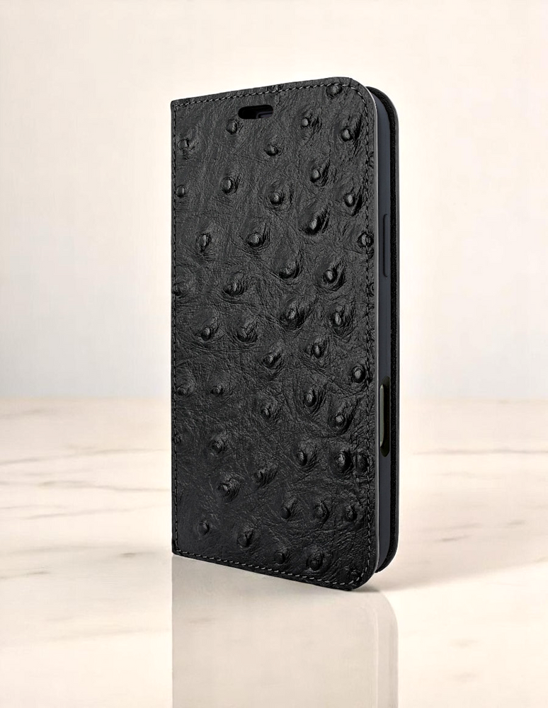 Piel Frama 524 Black Ostrich FramaSlim Book Style Leather Case for iPhone 17