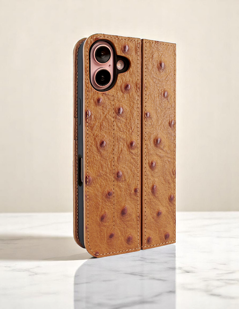 Piel Frama 524 Tan Ostrich FramaSlim Book Style Leather Case for iPhone 17
