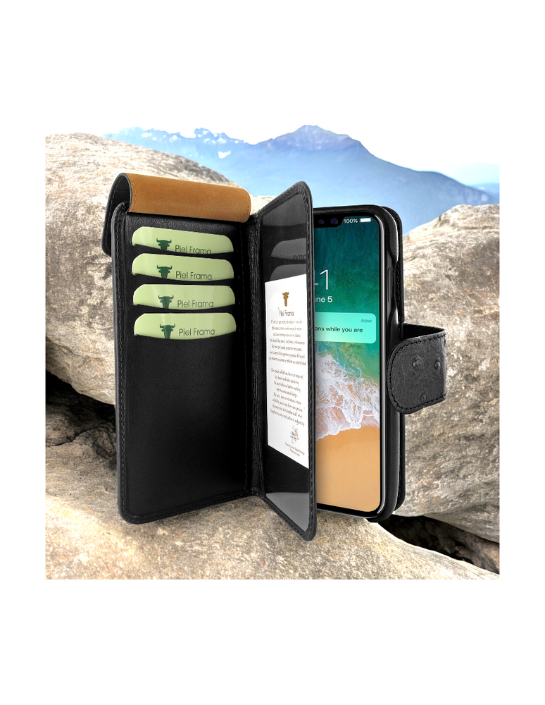 Piel Frama 540 Black Ostrich WalletMagnum Leather Case for iPhone 17 Pro Max