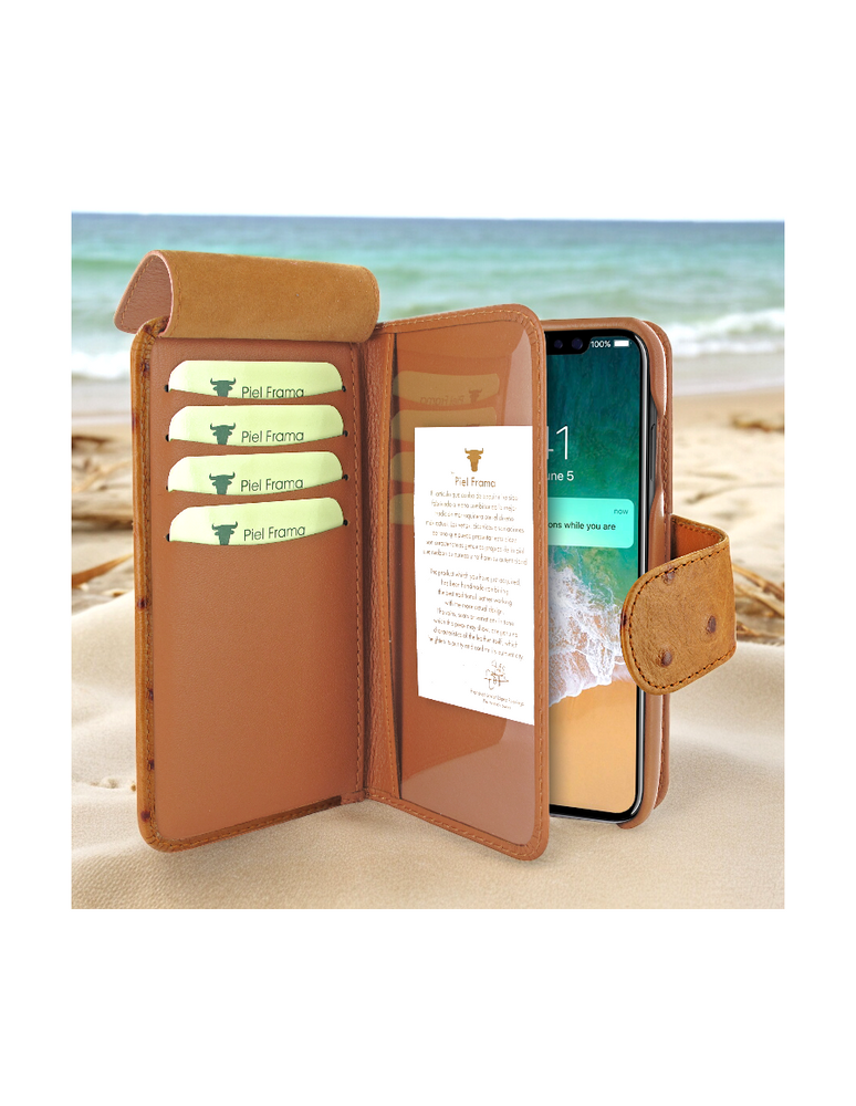 Piel Frama 535 Tan Ostrich WalletMagnum Leather Case for iPhone 17 Pro