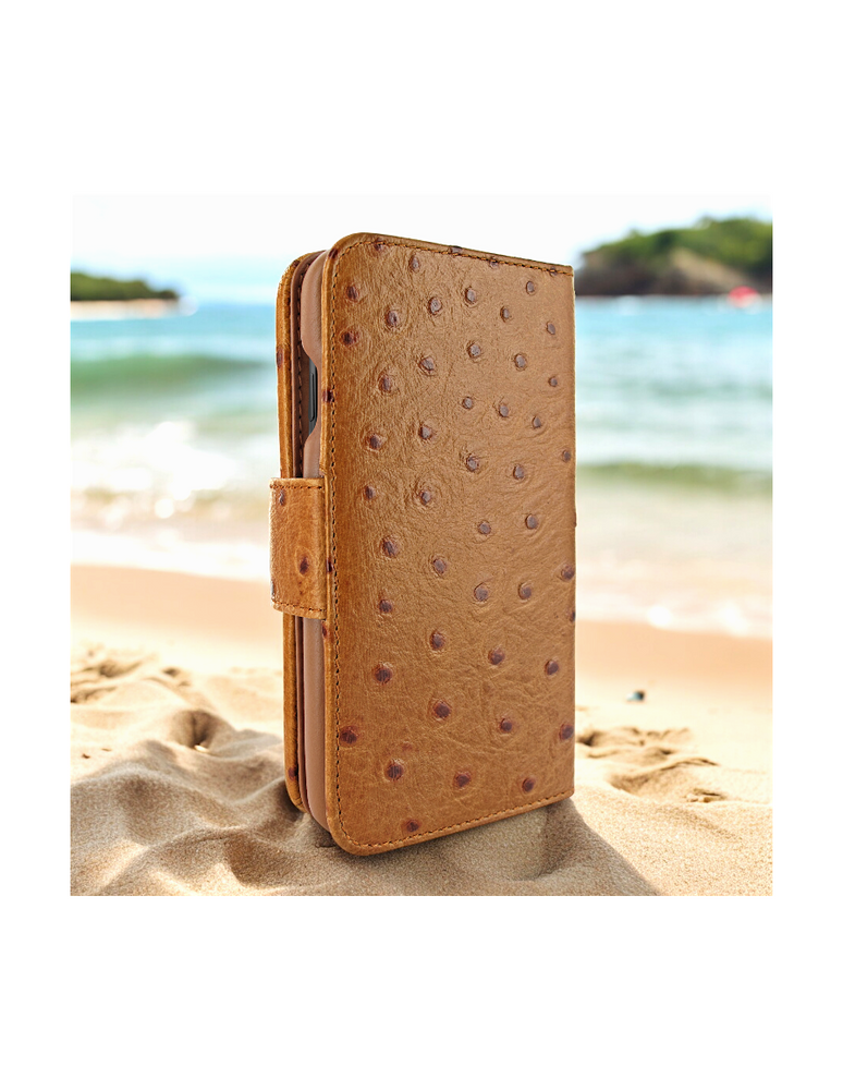 Piel Frama 535 Tan Ostrich WalletMagnum Leather Case for iPhone 17 Pro