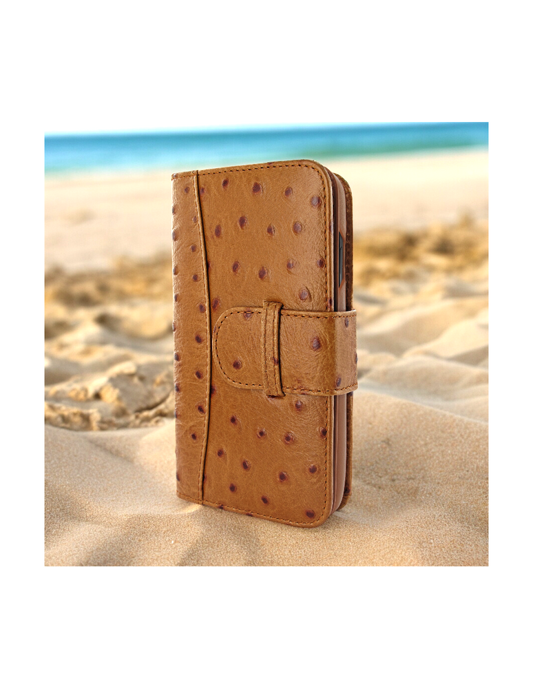Piel Frama 530 Tan Ostrich WalletMagnum Leather Case for iPhone Air