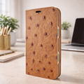 Piel Frama 527 Tan Ostrich Folio Style Magnetic Leather Case for iPhone 17