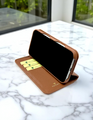 Piel Frama 527 Tan Ostrich Folio Style Magnetic Leather Case for iPhone 17
