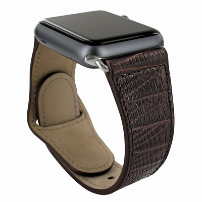 Piel Frama Apple Watch 42 mm Leather Strap - Brown Cowskin-Lizard / Silver Adapter