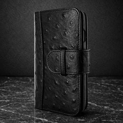 Piel Frama iPhone 14 WalletMagnum Leather Case - Black Cowskin-Ostrich