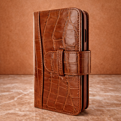 Piel Frama iPhone 14 WalletMagnum Leather Case - Brown Cowskin-Crocodile