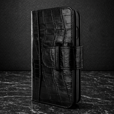 Piel Frama iPhone 14 Plus WalletMagnum Leather Case - Black Cowskin-Crocodile