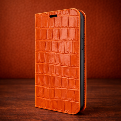 Piel Frama iPhone 15 Plus Orange Crocodile FramaSlim Leather Case