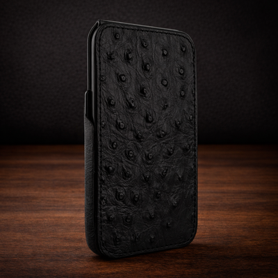 Piel Frama iPhone 15 Plus Black Ostrich iMagnum Leather Case
