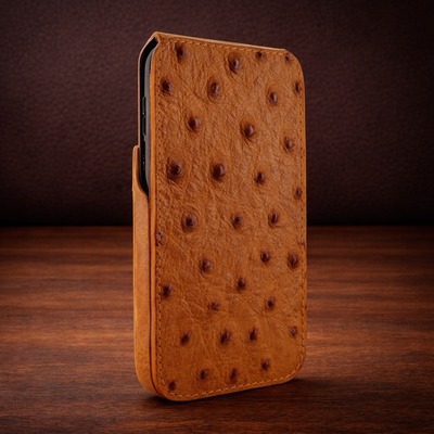 Piel Frama iPhone 15 Plus Tan Ostrich iMagnum Leather Case