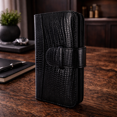 Piel Frama iPhone 15 Pro Max Black Lizard WalletMagnum Leather Case