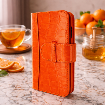 Piel Frama iPhone 15 Pro Orange Crocodile WalletMagnum Leather Case