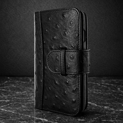 Piel Frama iPhone 15 Black Ostrich WalletMagnum Leather Case