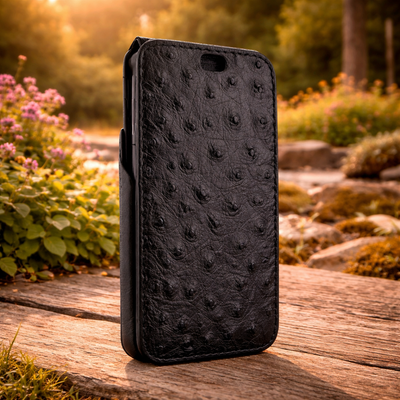 Piel Frama Black Ostrich iMagnum Leather Case for iPhone 16 Pro | iPhone 16