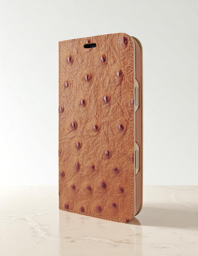 Piel Frama 542 Tan Ostrich Folio Style Magnetic Leather Case for iPhone 17 Pro Max