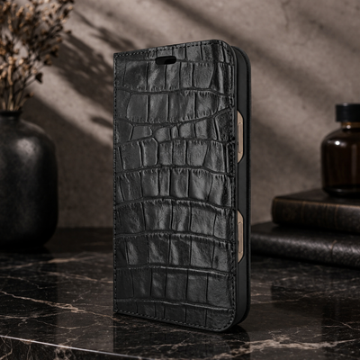 Piel Frama 537 Black Crocodile Folio Style Magnetic Leather Case for iPhone 17 Pro