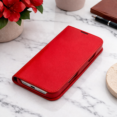 Piel Frama 527 Red Folio Style Magnetic Leather Case for iPhone 17