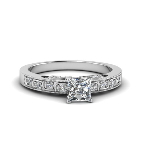 princess cut diamond milgrain engagement ring in 14K white gold FD62292PRR NL WG